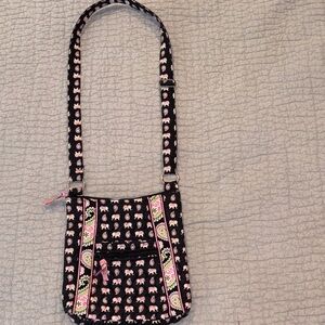 Vera Bradley Black and Pink Elephant Patterned Hipster Crossbody Bag